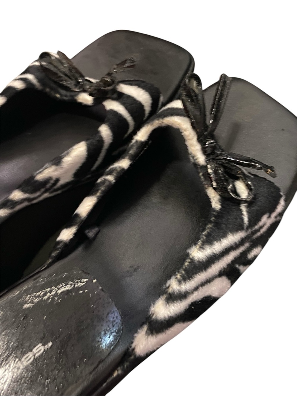 Y2K No Boundaries Black & White Zebra Slide Mules with Bow 11 - Picture 7 of 11